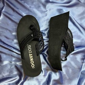 Black RocketDog Platform Woven Flip Flops